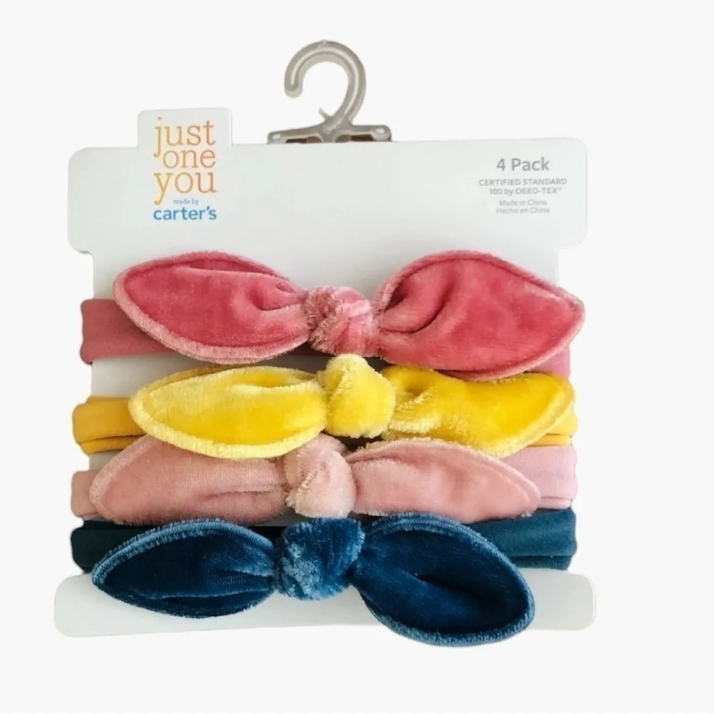 Carter's Infant Girls Elastic Velvet Bow Assorted Headbands 4 Pack OS